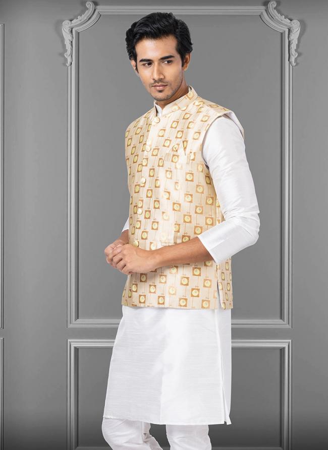 Jacquard Silk Multi Festival Wear Embroidery Work Readymade Men's Waistcoat